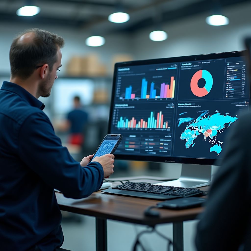 Consultor automotriz experimentado analizando datos financieros del taller